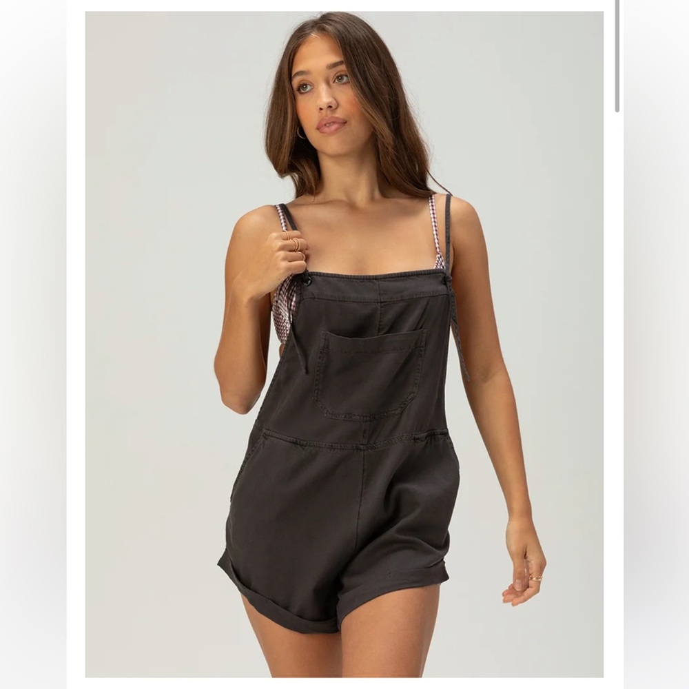 Billabong Black Romper Shorts with Striped Straps